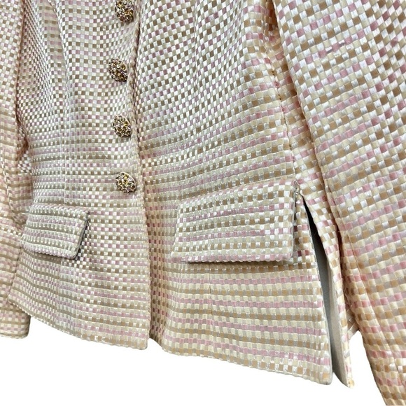Victor Costa Nahdree Tweed Jacket Skirt 2 Pc Set Church Suit Peach Pink Size 8 - Picture 3 of 13